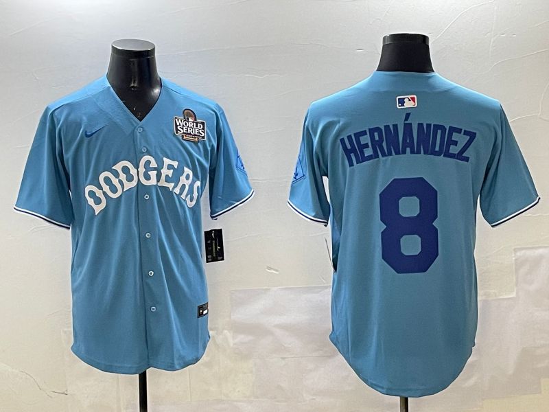 Men Los Angeles Dodgers 8 Hernandez Light Blue Throwback Game 2025 Nike MLB Jersey style 16